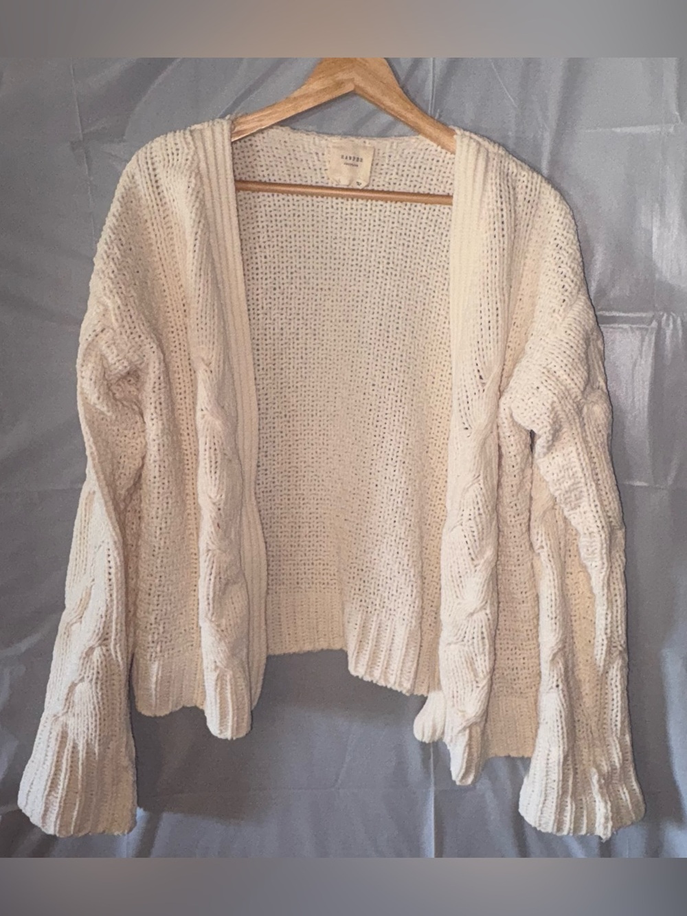 Harper Heritage Cardigan Sweater Large White Knit Open Crochet Cozycore Grandma